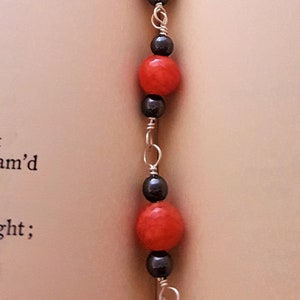 Red Bracelet - Red Stone and Hematite Bracelet - Sterling Silver - 8 Inches