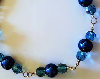 Blue Bracelet - Shades of Turquoise Crystal Bracelet - Sterling Silver - 8 Inches