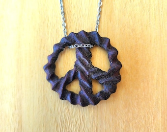 Ziricote Wood Peace Sign Pendant - Twisted Wooden Necklace