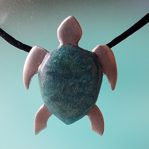 Blue Resin Sea Turtle Pendant - Turtle Aluminum Necklace