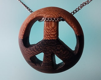 Collier avec pendentif signe de paix Ziricote - Design en bois sculpté à la main