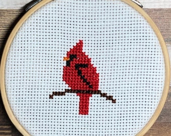 Red Feathered Friend ~ Backyard Cardinal ~ Messenger in Feathers ~ Mini Cross Stitch Pattern (PDF Download)