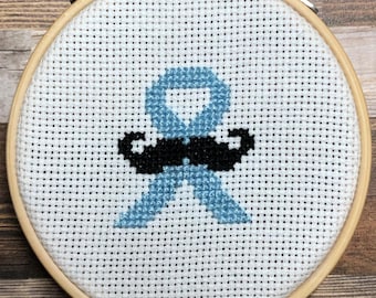 Stache Up for Prostate Cancer Awareness ~ Stitch Out Cancer: Ribbon & 'Stache ~ Mini Cross Stitch Pattern (PDF Download)