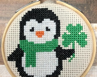 Lucky Little Waddler~ Waddle I Do Without Luck? ~ Too Cool for Clover ~ Mini Cross Stitch Pattern (PDF Download)