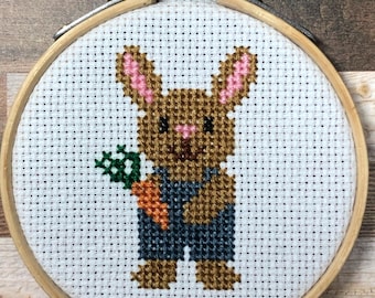 Carrot Farmer in Training ~ Garden Boss Bunny ~Growin’ Carrots & Causing Trouble ~ Mini Cross Stitch Pattern (PDF Download)