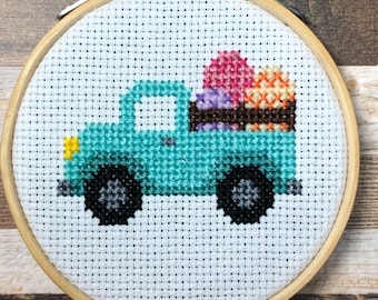 Hippity Hoppity Egg Hauler ~ Hoppy Delivery Service ~ Easter Truck Eggs on Board ~ Mini Cross Stitch Pattern (PDF Download)