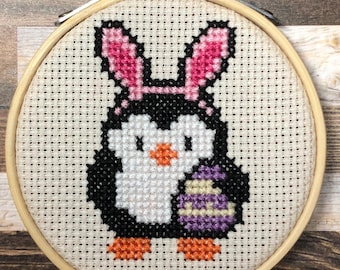 Waddle I Do With All These Eggs? ~ Just Here for the Chocolate Eggs ~ Funny Penguin Pattern ~ Mini Cross Stitch Pattern (PDF Download)