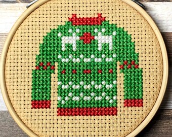 Ugly Holiday Sweater ~ Cozy Christmas ~ Cute and Festive Sweater ~ Mini Cross Stitch Pattern (PDF Download)
