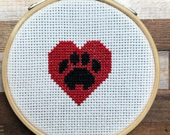 Pawprints on My Heart ~ Paws of Love ~ Fur-Ever in My Heart ~ Mini Cross Stitch Pattern (PDF Download)