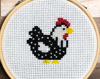 Pollo ~ Lindo y travieso ~ Ave con personalidad ~ ¡Genial! ~ Mini patrón de punto de cruz (Descarga PDF)