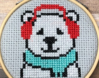 Proud Polar Bear  ~ Bundled Up Polar Bear  ~ Charmingly Cute ~ Mini Cross Stitch Pattern (PDF Download)