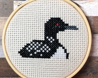 Luscious Loon ~ Beauty on the Lake ~ Black and White Loon ~ Wildlife Series ~ Mini Cross Stitch Pattern (PDF Download)