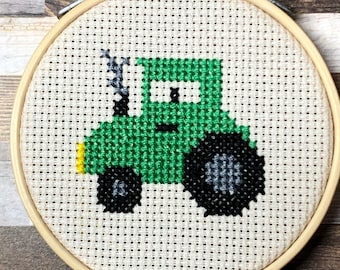Terrific Tractor  ~ Farm Fresh Sewing  ~ Country Cutie Tractoy ~ Mini Cross Stitch Pattern (PDF Download)