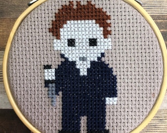 Silent Stalker Halloween Cross Stitch ~ 80s Horror Masked Killer ~ Mini Cross Stitch Pattern (PDF Download)