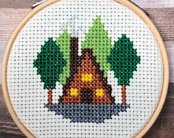 Cabin in the Woods ~ Definitely Not Haunted ~ Rustic Retreat With a Vibe ~ Mini Cross Stitch Pattern (PDF Download)