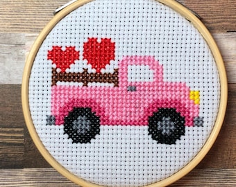 Hauling Hearts ~ Truckload of Love ~ Beep! Beep! It's Love! ~ Honk if you Love Me ~ Pink Truck ~ Mini Cross Stitch Pattern (PDF Download)