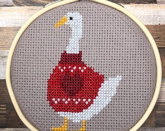 Honk if you Love Sweaters ~ Silly Sweater Wearing Goose  ~  Sweater Weather, Goose Edition ~  Small Cross Stitch Pattern (PDF Download)