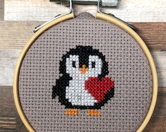 Polite Penguin ~ Pebble Collector, Heart Stealer ~ You’re My Favorite Human ~ Valentine Penguin ~ Mini Cross Stitch Pattern (PDF Download)