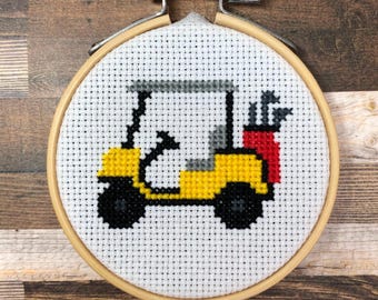 Cruisin’ the Course ~ Drive It Like You Stole It (On the Course) ~ Zero Steps, Maximum Golf ~ Mini Cross Stitch Pattern (PDF Download)
