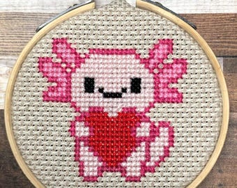 Axolotl My Heart ~  You Make My Gills Blush ~ I Axolotl Love You ~ Mini Cross Stitch Pattern (PDF Download)