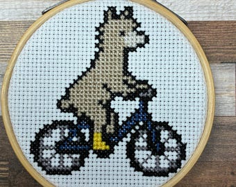 Pedal Power Llama ~ Cute Llama on a Bike ~ Whimsical & Funny Mini Cross Stitch Pattern (PDF Download)