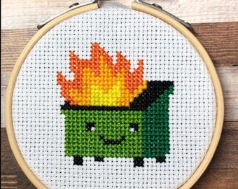 Dumpster Fire ~ Everything Is Fine ~ Everything's Under Control (Probably) ~ Funny Mini Cross Stitch Pattern (PDF Download)