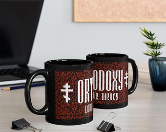 Orthodox Mug  ORTHODOXY & Lord Have Mercy Slavic Design Ceramic Coffee Cup