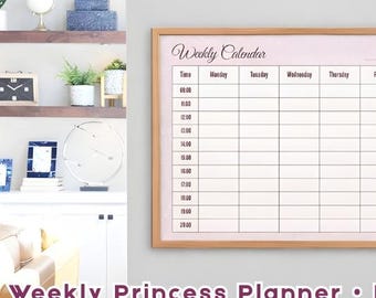 Weekplanner prinses • Roze afdrukbare kalender • Pastelkleurige planningplanner • Digitale pdf