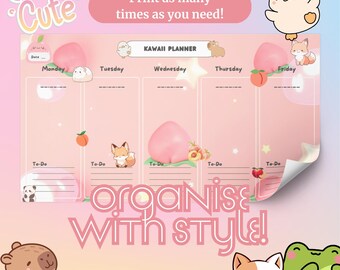 Leuke kawaii maandplanner - digitale afdrukbare organisator voor Happy Planning - kawaii maandplanner digitale afdrukbare organisator