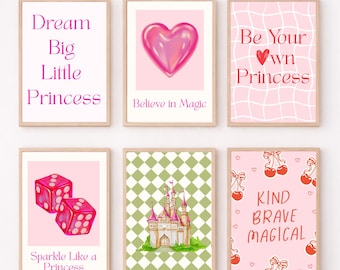 Prinzessinnen Bilder Set • Rosa Kinderzimmer Poster, Mädchenzimmer Deko (digitaler Download)