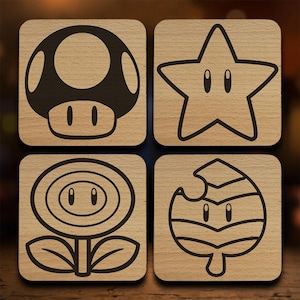 Super Mario Power Ups - Engraved Wooden Coaster
