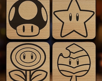 Super Mario Power Ups - Engraved Wooden Coaster