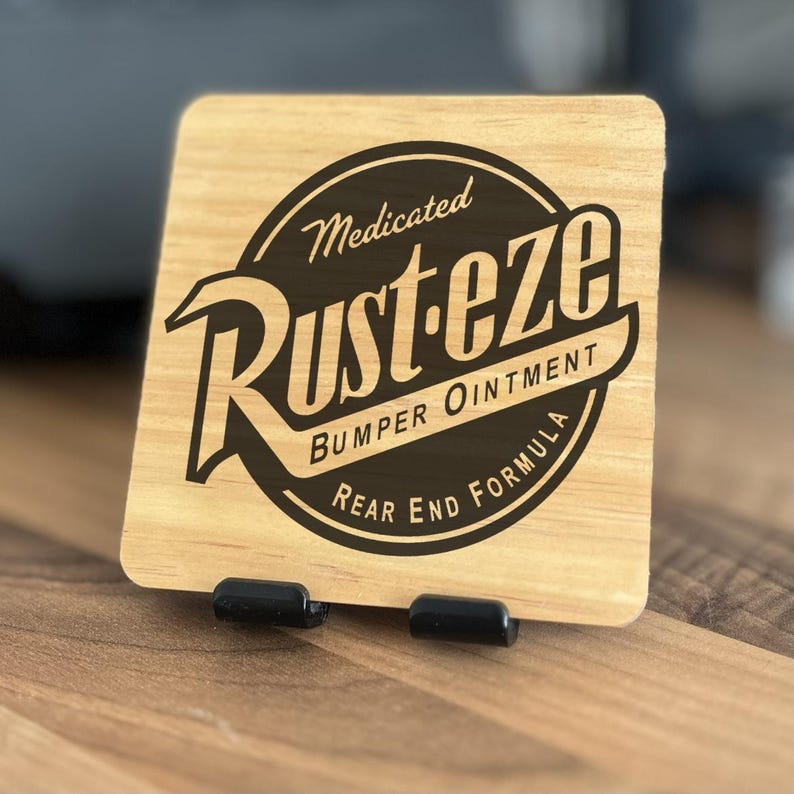 Rust Eze Square Rust-eze Logo - Cars Inspired Design - Engraved Wooden Coaster - Etsy