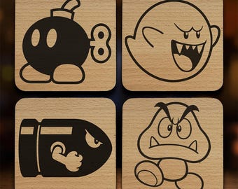 Mario Mobs - Engraved Wooden Coasters