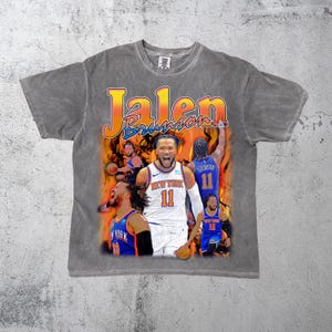 Grey Jalen Brunson Vintage Bootleg Rap Tee – Knicks Basketball Graphic Shirt