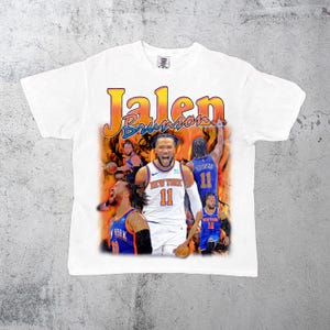 White Jalen Brunson Vintage Bootleg Rap Tee – Knicks Basketball Graphic Shirt