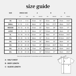 the size guide for a t - shirt