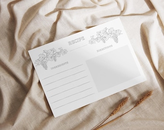 Printable Recipe Cards, Vintage Napa DIY Template (Digital Download)
