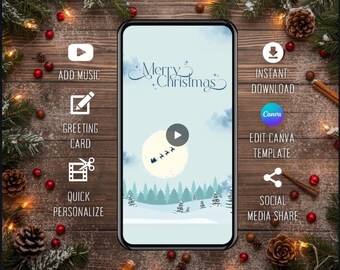 Santa Sleigh Ride Christmas Card: Animated Canva Template (Digital Download)