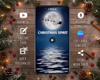 Magical Santa Sleigh Christmas Card: Fun Xmas Greeting and Canva Video Template (Digital Download)