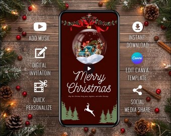 Christmas Spirit Greeting Card: Canva Video Template (Digital Download)