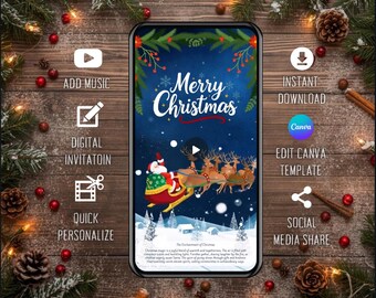Animated Santa Christmas Card: Canva Video Template (Digital Download)