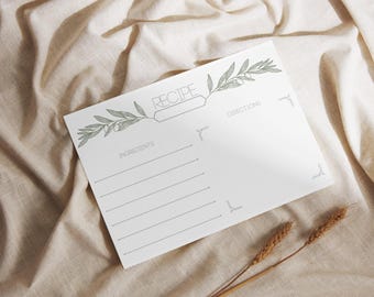 Printable Recipe Cards, Olive Leaf DIY Template (Digital Download)