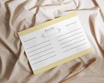 Printable Recipe Card Set, Classic Greek Design DIY Template (Digital Download)