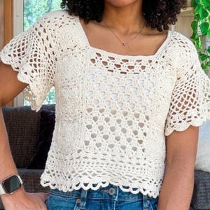 Coastal Summer Lace Top Pattern Beginner Lace Top Beachy Shirt Lightweight Short Sleeve Women Crochet Lace Top Sweater PDF instant Download