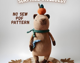 Patrón de ganchillo amigurumi de capibara, fácil para principiantes, juguete de peluche de capibara en PDF, descarga digital, peluche de costura baja