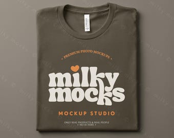 ARMY Bella Canvas 3001 Mockup | BC3001 Real T-shirt Mockup, Blank Solid Shirt Folded Flatlay, POD Canva Template Design Png
