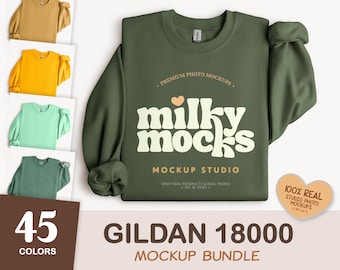 Gildan 18000 Bundle | G180 Oversized Sweatshirt Mockup, Neutral Blank Folded Crewneck Flatlay, POD Real Mockup Canva Template Design PNG