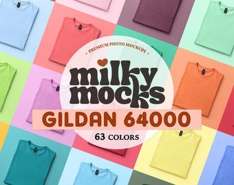 Gildan 64000-modelbundel | G64000 T-shirtmodel, neutrale blanco gevouwen flatlay, POD echte testmodellen canvas sjabloonontwerp, png