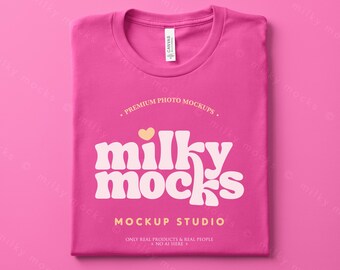 BERRY Bella Canvas 3001 Mockup | BC3001 Real T-shirt Mockup, Blank Solid Shirt Folded Flatlay, POD Canva Template Design Png